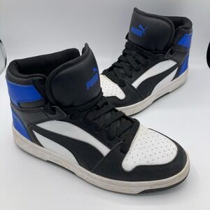 Puma Rebound Layup 389786-03 White Blk Blue Basketball Shoes Sneakers Youth Sz 8